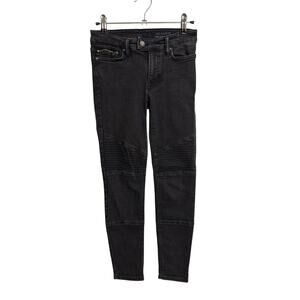 ALLSAINTS Jeans Womens 24 Black Biker Skinny Ribbed Knee Zip Pockets Moto